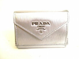 【希少】【未使用保管品】 プラダ PRADA レザー 3つ折り 財布 コンパクト財布 フラップコンパクトウォレット メンズ レディース シルバー 【中古】