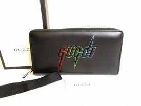 【未使用保管品】グッチ GUCCI ロゴ ブレード　エンブリロイダリー 刺繍 ロゴ レザー ラウンドファスナ― 長財布 メンズ レディース 黒 【中古】