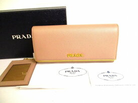 【未使用保管品】 プラダ PRADA サフィアーノメタル レザー 2つ折り 長財布 ロングウォレット メンズ レディース CIPRIA ベージュ系 【中古】