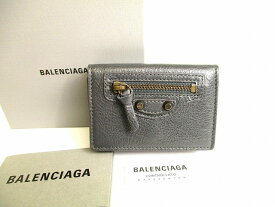 【未使用保管品】 バレンシアガ BALENCIAGA クラシック ミニウォレット レザー 3つ折り 財布 コンパクト財布 メンズ レディース ダークグレー 【中古】