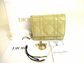 【未使用保管品】 クリスチャン ディオール Christian Dior レディーディオール カナージュ パテントレザー ロータスウォレット 3つ折り財布 コンパクトウォレット カーキ 【中古】