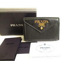 【未使用保管品】 プラダ PRADA サフィアーノメタル レザー 3つ折り 財布 コンパクト財布 コンパクトウォレット メンズ レディース ネロ 黒 【中古】