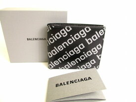 【未使用保管品】 バレンシアガ BALENCIAGA ロゴモチーフ カーフレザー 2つ折り 札入れ コンパクト財布 カードケース メンズ 黒 【中古】