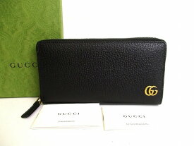 【未使用保管品】 グッチ GUCCI GG マーモント レザー ラウンドファスナー長財布 ジップアラウンドウォレット メンズ レディース 黒 【中古】