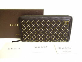 【未使用保管品】 グッチ GUCCI インターロッキングG ディアマンテ スパイク ジップアラウンドウォレット ラウンドファスナ― 長財布 メンズ レディース ダークブラウン 【中古】