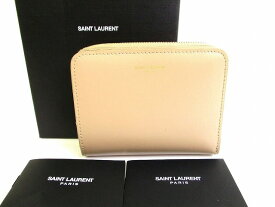 【未使用保管品】 イヴ サンローラン Saint Laurent Paris YSL サンローラン パリ レザー 2つ折り 財布 コンパクト財布 ベージュ 【中古】