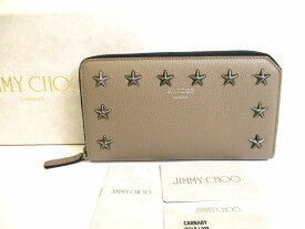 【未使用保管品】 ジミーチュウ Jimmy Choo メタルスタッズ レザー ラウンドファスナー 長財布 メンズ レディース トープ（グレー系） 【中古】