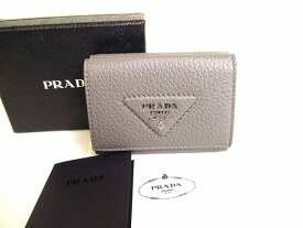 【未使用保管品】 プラダ PRADA ヴィッテロダイ レザー 3つ折り 財布 コンパクト財布 コンパクトウォレット メンズ レディース ライトグレー 【中古】