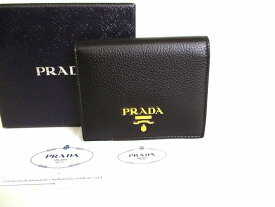 【未使用保管品】 プラダ PRADA レザー 2つ折り 財布 コンパクト財布 コンパクトウォレット メンズ レディース ブラック×レッド 【中古】