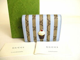 【新古品】 グッチ GUCCI GG マーモント アイスクリーム モチーフ レザー カードケース 2つ折り 財布 コンパクトウォレット メンズ レディース ライトブルー 【中古】