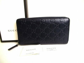 【未使用保管品】 グッチ GUCCI GG シマ レザー ラウンドファスナー 長財布 ジップアラウンドウォレット メンズ レディース ネイビー 【中古】