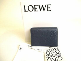 【未使用保管品】 ロエベ LOEWE ソフトグレイン カーフレザー トライフォールド ウォレット 3つ折り 財布 メンズ レディース ネイビー 【中古】