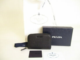 【未使用保管品】 プラダ PRADA サフィアーノマルチカラー レザー コインケース 小銭入れ メンズ レディース ブラック×グレー 【中古】