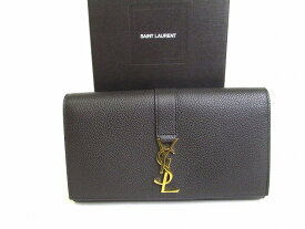 【未使用保管品】 サンローラン Saint Laurent YSL ライン グレインレザー ラージ フラップウォレット 長財布 メンズ レディース 黒 【中古】