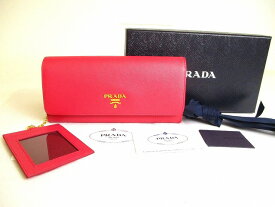 【未使用保管品】 プラダ PRADA サフィアーノ レザー 2つ折り 長財布 ロングウォレット パスケース 付き PEONIA×BEGON【中古】