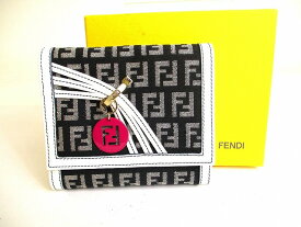 【未使用保管品】 フェンディ FENDI ズッキーノ キャンバス 2つ折り コンパクト財布 コンパクトウォレット メンズ レディース ブラック×グレー×ホワイト 【中古】