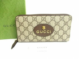 【未使用保管品】 グッチ GUCCI ネオヴィンテージ GGスプリーム ジップアラウンドウォレットラウンドファスナー 長財布 メンズ レディース ベージュ×イエロー 【中古】