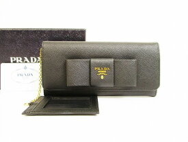 【新古品】プラダ PRADA サフィアーノ レザー リボン 2つ折り長財布 ネロ 黒 【中古】