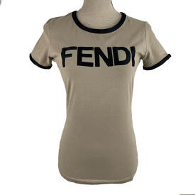 【中古】新品 フェンディ FENDI コットン×ポリウレタン 半袖 ニット 44 約M レディース ロゴ