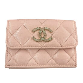 【中古】【CHANEL】シャネル マトラッセ スモール フラップウォレット 三つ折り財布 レザー レディース ランダムシリアル キャビアスキン ピンク ビジュー ココマーク