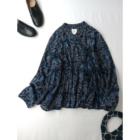 メゾンドソイル maison de soil 花柄 ブラウス トップス 長袖 ネイビー コットン 綿 100％ 1【中古】