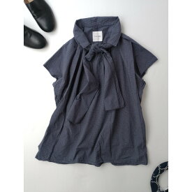 TOUJOURS トゥジュー スカーフ付き グラフチェック プルオーバー トップス ブラウス ネイビー【中古】