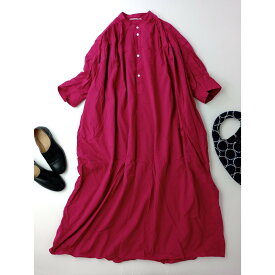 TOUJOURS トゥジュー コットン 綿 100％ ギャザーシャツワンピース ロング ピンク 2【中古】