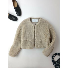 TICCA ティッカ ウール エコ フェイク ファー ボア ショート ノーカラー コート ジャケット ライト ベージュ F【中古】