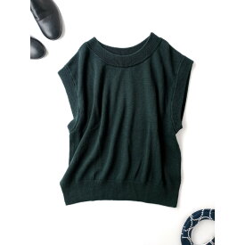 24SS MARGARET HOWELL マーガレットハウエル LINEN COTTON SILK SLIPOVERリネンコットンシルク プルオーバーニットベストダーク グリーン11【中古】