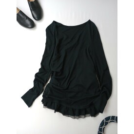 GASA ガサ コットン 綿 100％ チュール フリル カシュクール ブラウス トップス 長袖 黒 ブラック【中古】