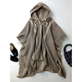 TOUJOURS トゥジュー ウール 毛 100％ ニット ポンチョ ケープ フード グレージュ (16M＋2171)【中古】
