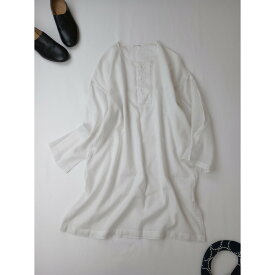 トゥジュー TOUJOURS ノーカラー シャツ チュニック トップス コットン シルク 白【中古】