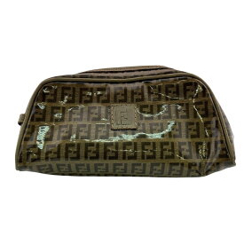 FENDI フェンディ ズッキーノ エナメル ポーチ ブラウン