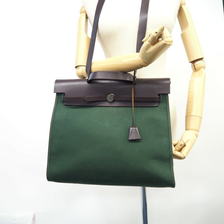楽天市場】HERMES/エルメス エールバッグジップMM ハンドバッグ カーキ  