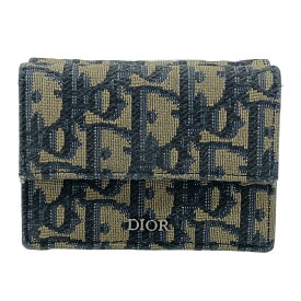 Christian Dior/クリスチャンディオール オブリーク コンパクトウォレット 三つ折り財布 ネイビー レディース