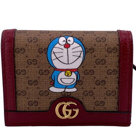 GUCCI/グッチ 647788 ドラえもん コンパクトウォレット ミニGGスプリーム 二つ折り財布 ブラウン レディース