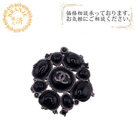 CHANEL シャネル C00V ココマーク ラインストーン ブローチ ブラック レディース