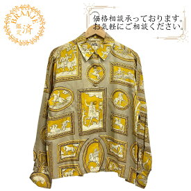 【すぐ使える5％OFFクーポン】HERMES エルメス ヘルメス 馬車柄 長袖Tシャツ ベージュ レディース おすすめ 人気