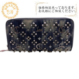 Christian Louboutin クリスチャンルブタン パネトーネウォレット スタッズ CLロゴ金具 円錐 ラウンドファスナー 長財布 財布 ウォレット ブランド カード入れ 小銭入れ ブルー レディース