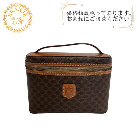 CELINE セリーヌ アクセサリーポーチ バニティ ハンドバッグ マカダム 化粧ポーチ ブラウン