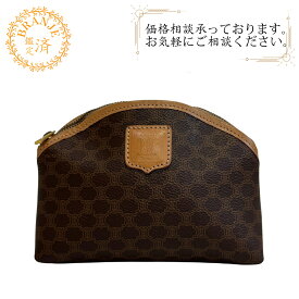 CELINE セリーヌ ハーフムーン ポーチ 小物入れ 化粧ポーチ バニティ ブランド 鞄 バッグ マカダム ポーチ 小物入れ ブラウン