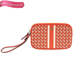 ＼5/24 23:59迄★全品20％OFFクーポン★期間限定セール／【中古】[美品] トリーバーチ/Tory Burch T ZAG WRISTLET ポーチ 64282 レディース リストレット PVC 赤 オレンジ ペールピンク 白 トリーバーチ ポーチ★62EA25