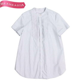 ＼5/24 23:59迄★全品20％OFFクーポン★期間限定セール／【中古】[美品] 23区 ブラウス トップス レディース 春夏 半袖 ストライプ柄 バンドカラー ピンタック コットン 青 白 38 M 23区 ブラウス★61EG13