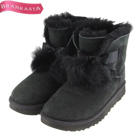 ＼6/4 20時スタート通常の20％OFF+ポイント2倍 期間限定セール／【中古】アグ/UGG ジータ GITA ムートンブーツ 靴 1018517 レディース 秋冬 ショート丈 ポンポン リボン シープスキン スエード 黒 US6 JPN23 23cm アグ ムートンブーツ★62BB80