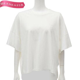 ＼6/4 23:59迄★クーポン各種発行中★期間限定セール／【中古】[美品]　ロエベ/LOEWE Tシャツ トップス カットソー レディース 春夏 五分袖 半袖 オーバーサイズ アナグラム刺繍 サイドスリット 前後差丈 白 S S ロエベ Tシャツ ★61EL58