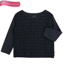 ＼6/4 20時スタート通常の50％OFF 半額以下／【中古】[美品] アンタイトル/UNTITLED ブラウス トップス シャツ レディース 春秋 八分袖 ボーダー柄 異素材ドッキング 黒系 2 M アンタイトル ブラウス★61CK16