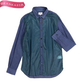 ＼4/21 23:59迄 ★60％OFFクーポン対象／【中古】[美品] ランバンオンブルー/LANVIN en Bleu シャツ トップス ブラウス メンズ 春秋 長袖 ナイロン×コットン 異素材 青 緑系 48 M ランバンオンブルー シャツ★51DG65