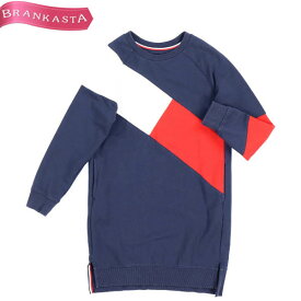 ＼通常の★70％OFF半額以下★4/29 昼12時まで お買い物マラソン／【中古】トミーヒルフィガー/TOMMY HILFIGER スウェットワンピース 子供服 女児 長袖 スエット 裏毛 128 ネイビー 赤 白 キッズ 春秋 トミーヒルフィガー ワンピース★41HM42