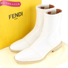 ＼通常の★40％OFF★4/29 昼12時まで お買い物マラソン／【中古】フェンディ/FENDI ショートブーツ 靴 合成パテントレザー ストレッチ ローヒール 36 白 ブラウン レディース 23cm フェンディ ブーツ 靴★52BB74