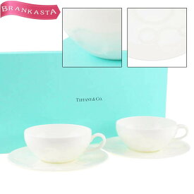 ＼3/28 23:59迄★40％OFFクーポン対象／【中古】[美品] ティファニー/TIFFANY&Co. ムーンズ ティーカップ＆ソーサー 食器 2客セット ペア ギフト 箱付き 白 ブランド ティファニー カップ＆ソーサー★52CA36